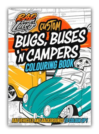 Front page of the Bugs, buses and camper van colouring book