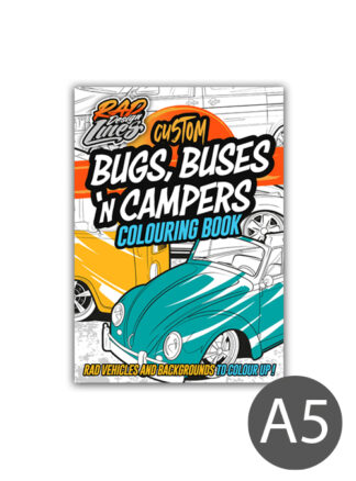 Front page of the Bugs, buses and camper van colouring book